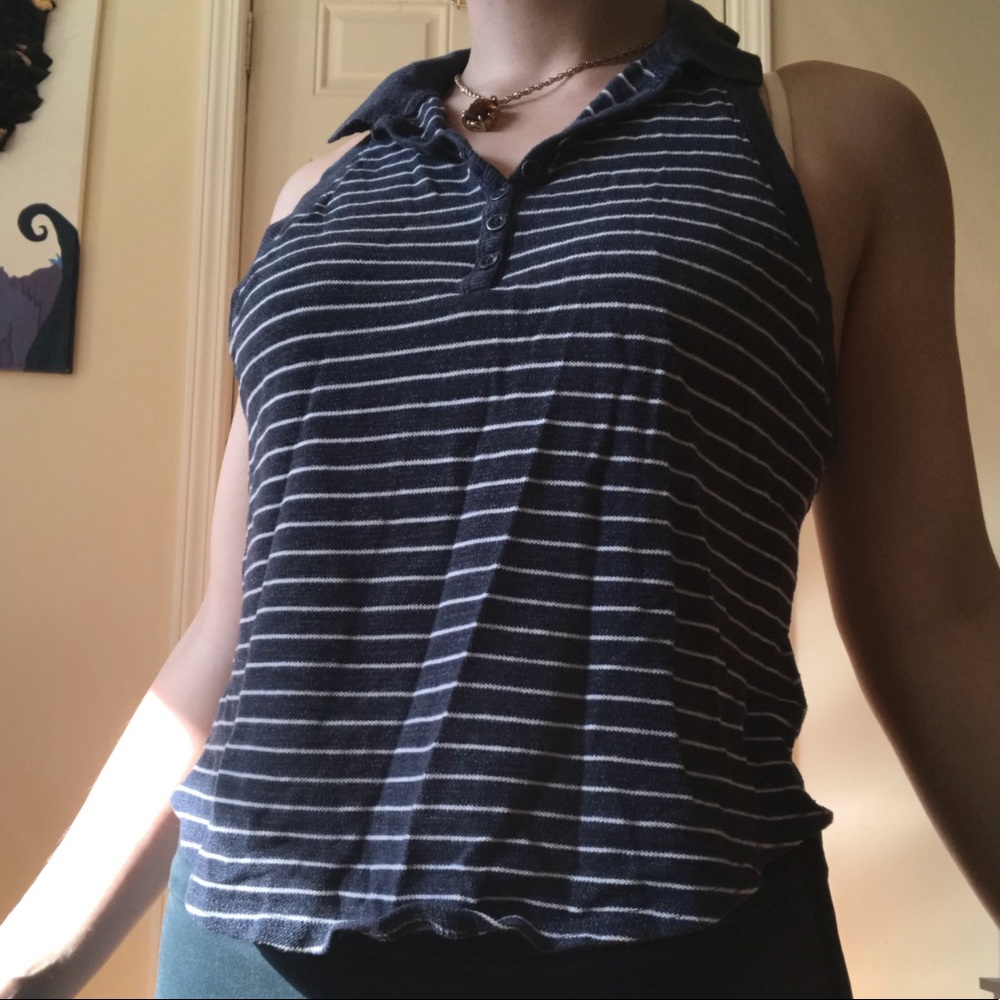 Blue Tupperware striped tank